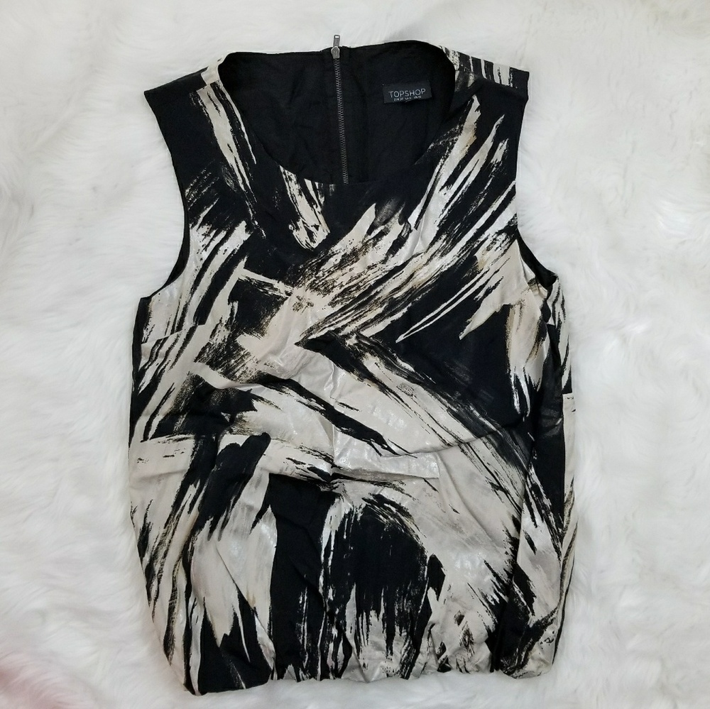 Topshop Sleeveless Blouse Black Silver Brown